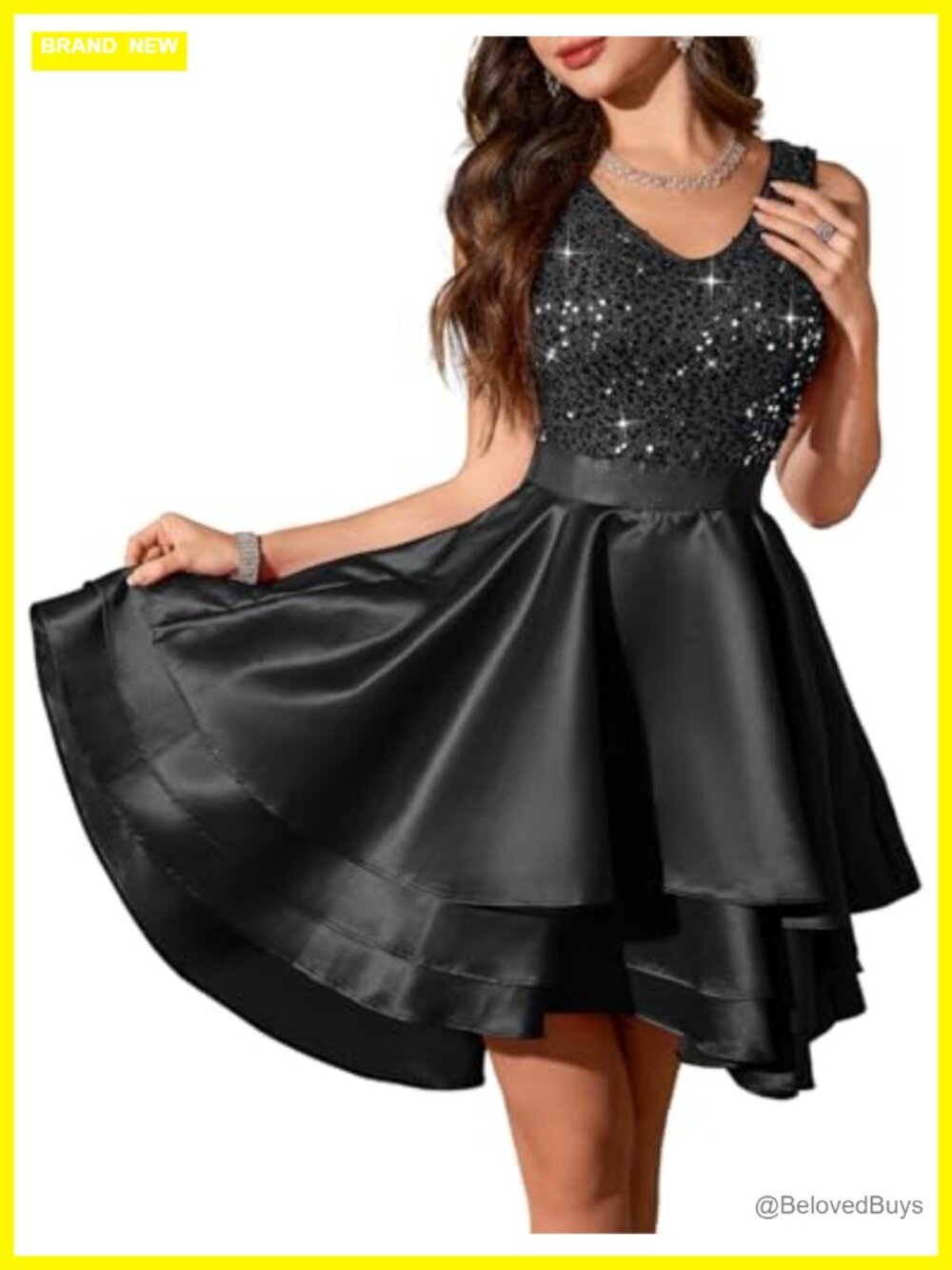 Sequin High Low Homecoming Dress Sleeveless V-Neck Formal A-Line
